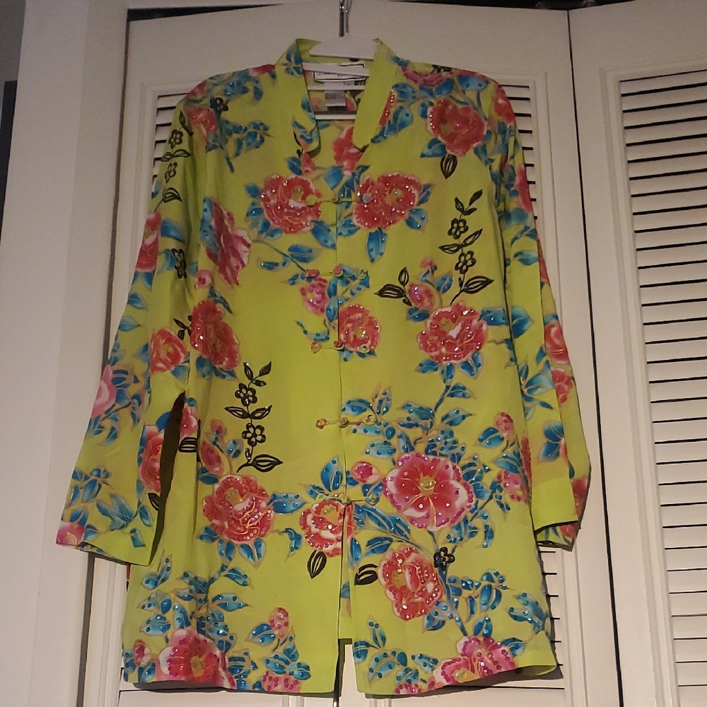 Like New! 100% Silk Vintage Diane Gilman Floral Sequined Blouse
